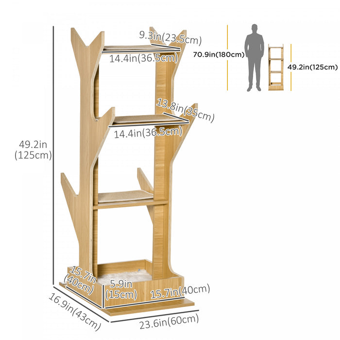 Pawhut 49\" Cat Tree With Resting House, 4-level Cat Tower Furniture With Soft Cushion, Activity Center For Kittens, Cat Shelf For Playing Relaxing And Sleeping, Oak