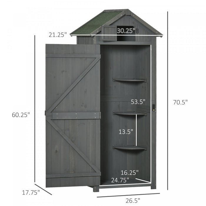 Outsunny 30\" X 21\" X 71\" Garden Storage Shed, Outdoor Storage Shed With 3 Tier Shelves, Workshop Yard Tool Utility Storage House Water-resistant All-weather Cover Spire Roof, Grey