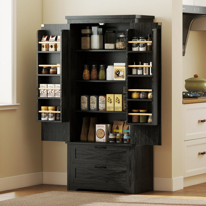 HOMCOM 64\" Kitchen Pantry Cabinet Storage Cabinet with Doors Drawers, Black