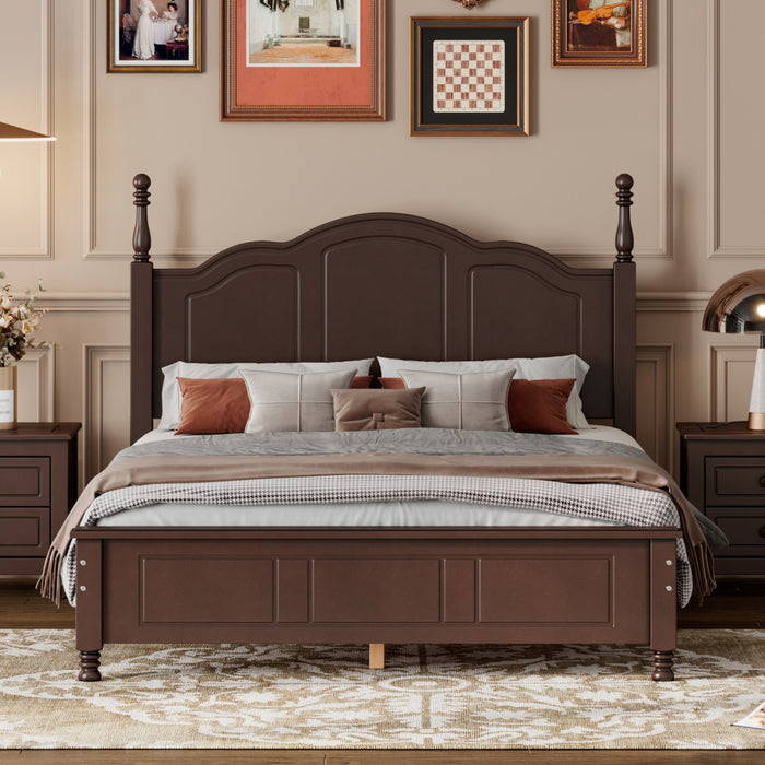 Jessie Retro Style Platform Bed with Wooden Slat Support,Full Size, Walnut Full Bed