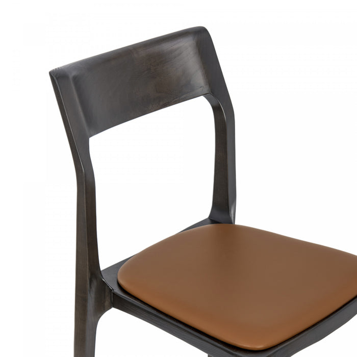 Moderno Modern Vegan Leather Wood Dining Chair in Saddle - Set of 2