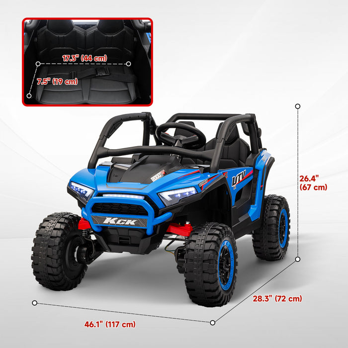Qaba 24v 7ah Powered Ride-On Truck, 2 Seater 4wd Battery Powered Electric Car For Kids With 4 Spring Suspension Wheels, Remote Control, 3 Speed, Led Lights, Mp3 Player, Horn, Music, Blue