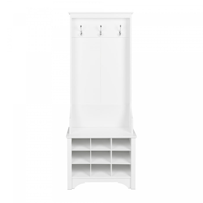 Narrow Hall Tree with Nine Shoe Cubbies - White