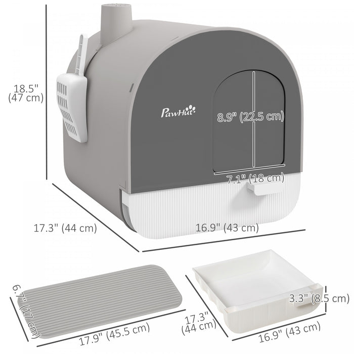 Pawhut Cat Litter Box With Lid, Enclosed Kitty Litter Box With Removable Tray, Scoop, Filter, Light Grey