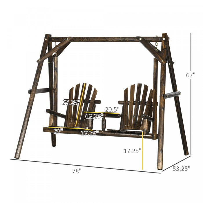 Outsunny Wooden 2-seat A-frame Porch Swing Rustic Patio Bench Outdoor Furniture W/ Table