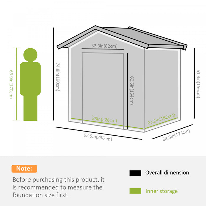 Outsunny 8' X 6' Outdoor Storage Shed, Metal Garden Tool Storage House With Lockable Sliding Doors And Vents For Backyard Patio Lawn, Charcoal Grey