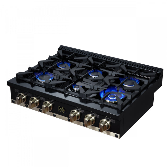 Forno Ambassador 36\" Gas Cooktop, Black, 6 burners-FCTGS5799-36CPBLK