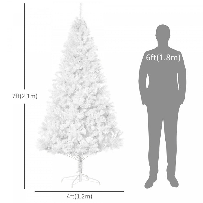 Homcom 7' Artificial Christmas Tree With 1230 Branch Tips Metal Stand White