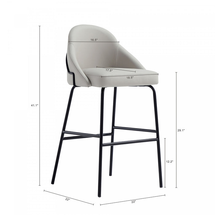 Gracie Modern Metal Upholstered Barstool in Stone Gray and Black Armoire