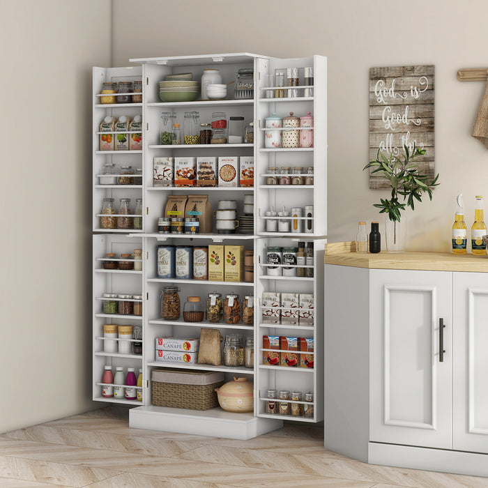 HOMCOM 65\" Kitchen Pantry Cabinet with Adjustable Shelves Spick Racks White