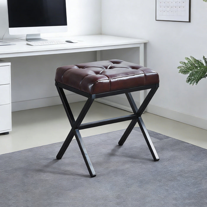 Liam Accent Stool with Tufted Cushion and Metal Legs,Dark Brown Accent Chair
