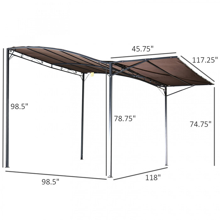 Outsunny 10x8ft Patio Metal Gazebo With Extendable Side Awning Outdoor Shelter Garden Sun Shade Canopy Deck Door Window Awning Brown