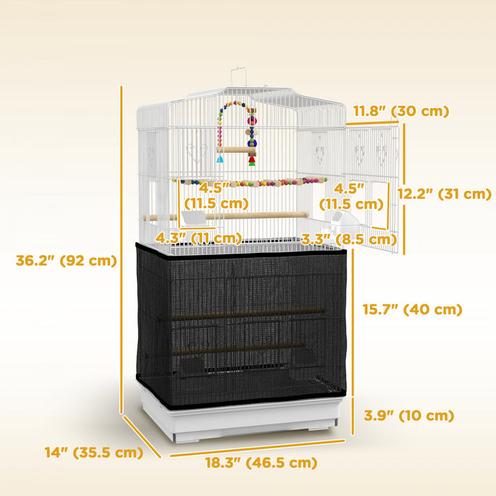 Pawhut 36\" Bird Cage For Finches, Canaries Budgies, Parrot Cage With Accessories, Handle, Mesh Cover, Tray, White