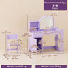 Qaba 2 in 1 Kids Vanity Set with Cabinet Drawer and Shelves, Toddler Dressing Table and Chair Set with Lighted Mirror, Pretend Makeup Playset for Girls 3-8 Years Old, Purple