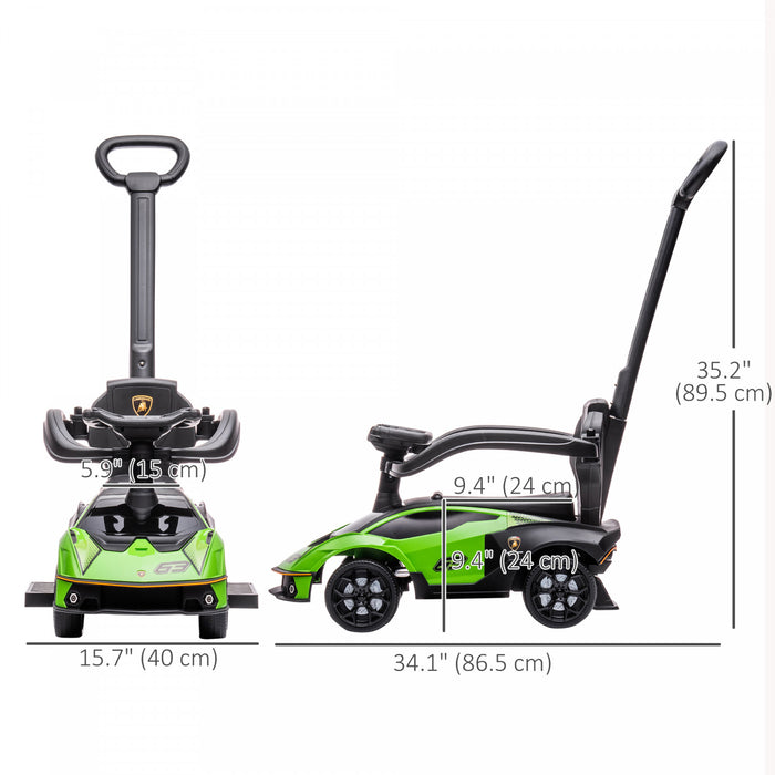 Aosom 3 In 1 Ride On Push Car For Toddlers, Licensed Kids Sliding Car, Baby Foot To Floor Ride On Car With Safety Protection Footrest Horn, Green