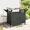 Outsunny Outdoor Grill Cart with Stainless Steel Tabletop for Kitchen Prep, 3-Shelf Pizza Oven Stand with Storage Cabinet, Movable BBQ Stand on Wheels, Black