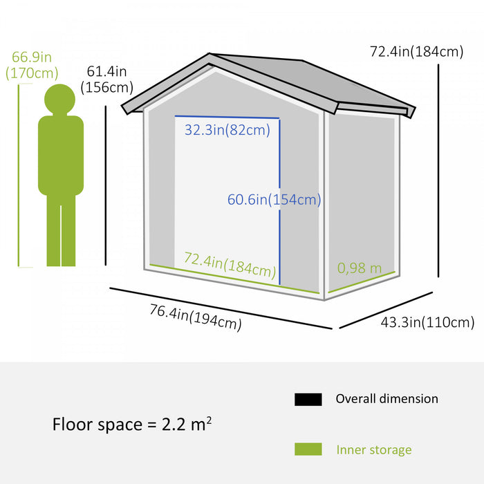 Outsunny 6.5ft X 3.5ft Metal Garden Shed, Large Outdoor Shed Storage Building With Double Sliding Doors And 4 Vents, Green