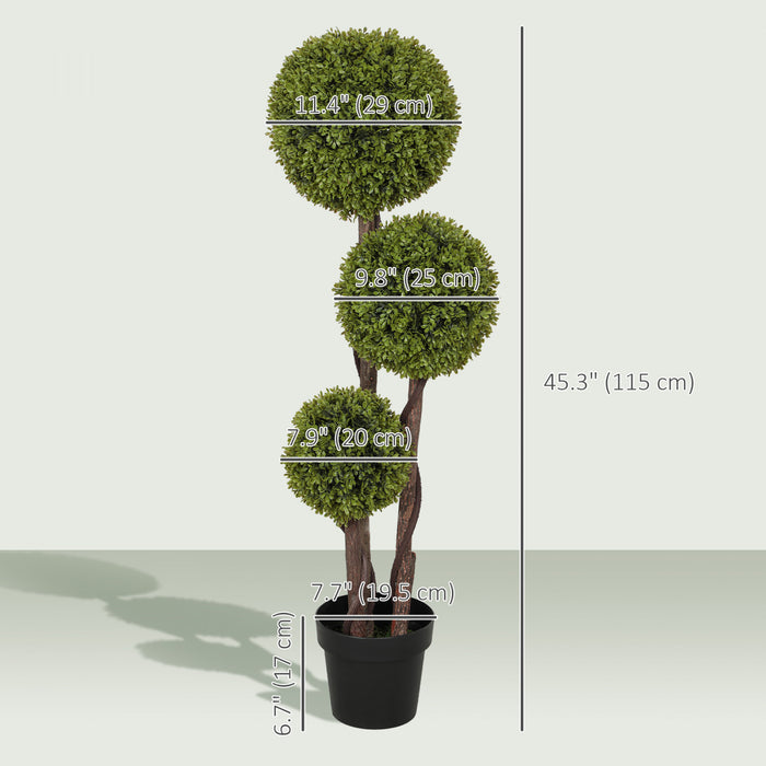 HOMCOM 45 Inch Artificial Boxwood Triple Ball Topiary Tree, Green