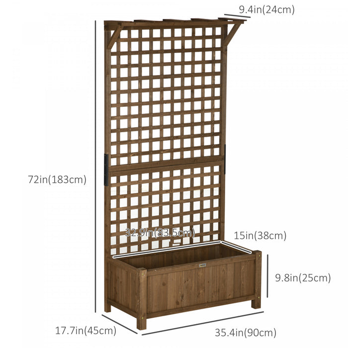 Outsunny Raised Garden Bed, Wood Planter With Trellis For Vine Climbing, Privacy Screen Planter Box To Grow Vegetables, Herbs, And Flowers For Backyard, Patio, Deck, Coffee