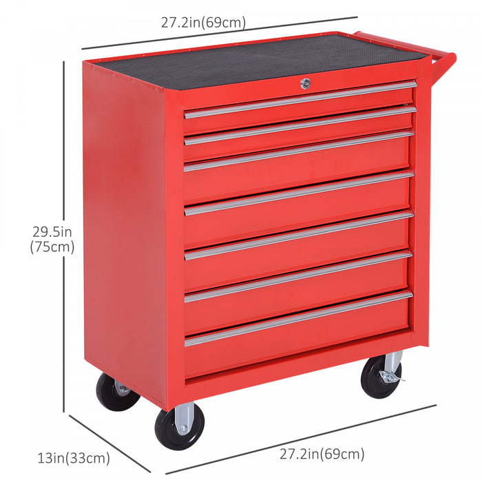 Homcom 7 Drawer Lockable Steel Tool Chest With Handle