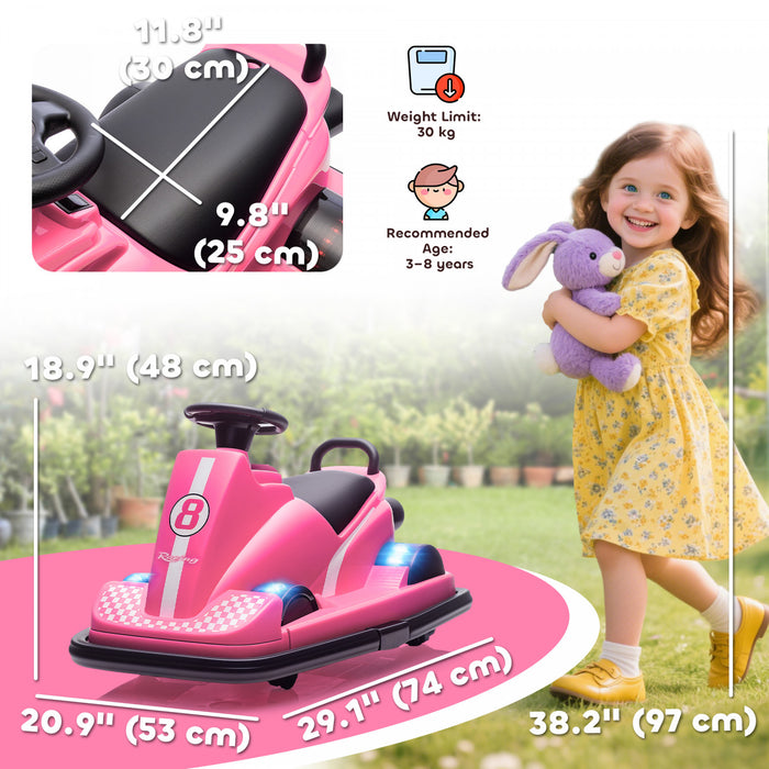 Qaba Bumper Car for Kids, 6V Electric Ride on Toy with 360 Degree Spin and Dual Motors, Battery Powered Bumping Car with Music, Bright LED Lights, for Ages 3-8 Years, Pink
