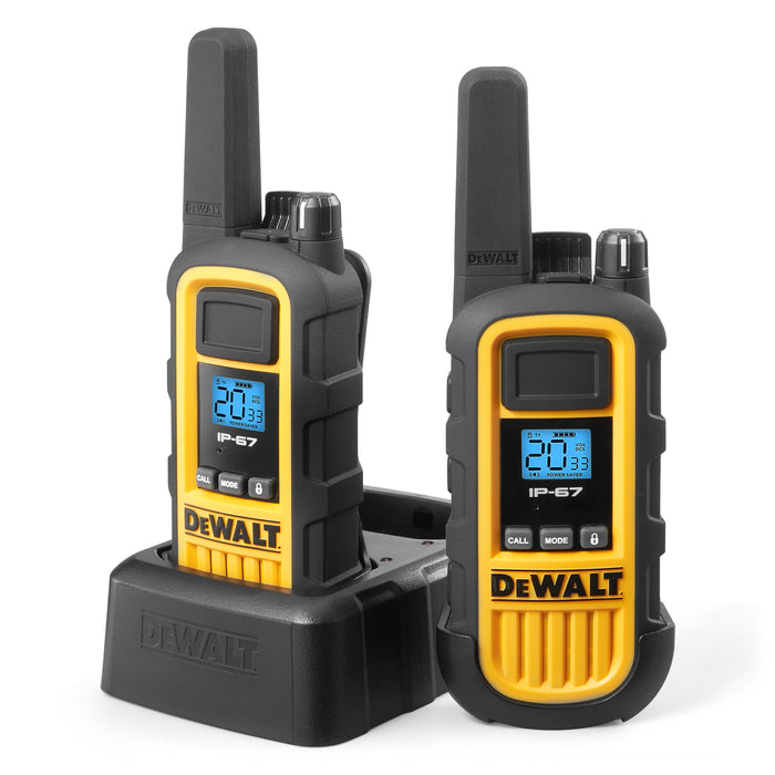 2 Dewalt DXFRS800 Work Site Walkie Talkies Plus Earpieces - 2 Watt, Heavy Duty, Long Range Indoor-Outdoor Two Way Radios + 22 Channel