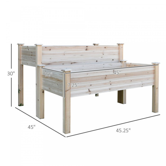 Outsunny 2 Tiers Raised Garden Bed, Wooden Elevated Planter Box With Legs Gardening Planting Bed With 2 Compartments For Flower Vegetable Herb Grow, Natural