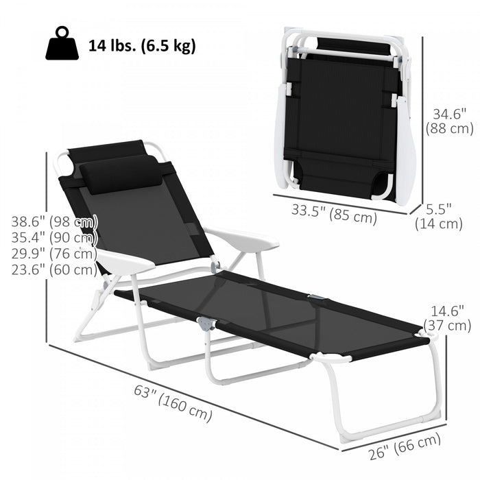 Outsunny Outdoor Lounge Chair With Adjustable Backrest, Black