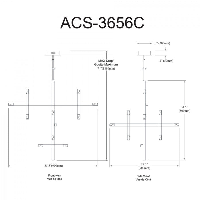 Dainolite Acasia Chandelier 42w Polished Chrome Frosted Acrylic Diffuser Lamp