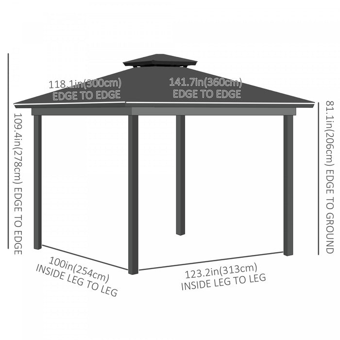 Outsunny 10' X 12' Outdoor Gazebo Canopy, Double roof Hardtop Gazebo With polycarbonate Roof, Steel Frame, Nettings and curtains, For garden, lawn, backyard and deck, Khaki