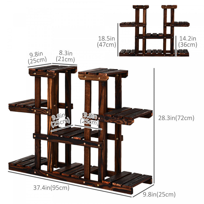 Outsunny 4-tier Plant Stand, Wooden Carbonized Plant Shelf, Flower Pot Holder Display Rack For Indoor Outdoor Patio Garden