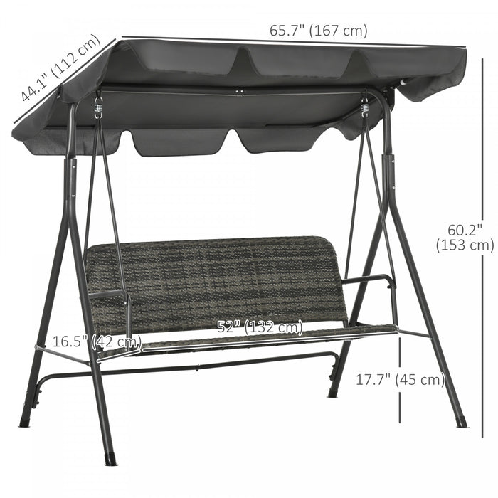 Outsunny 3 Seater Rattan Outdoor Swing Chair With Stand, Adjustable Canopy