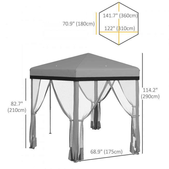 Outsunny 12x12 Pop Up Canopy Tent, Hexagon Gazebo With Mosquito Netting, Carry Bag, Stakes, Ropes, Height Adjustable Instant Sun Shelter For Outdoor, Garden, Patio, Light Grey