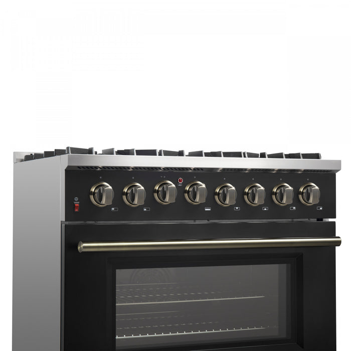 Forno Galiano 36\" Dual Fuel Gas Range, Black, 5.36 cu.ft. - FFSGS6156-36BLK