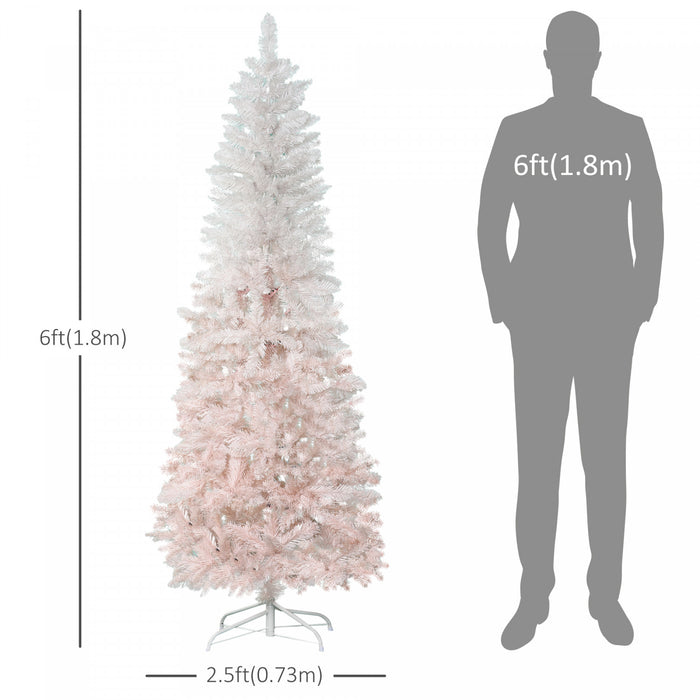 Homcom 6 Foot Artificial Christmas Tree With Metal Base Pink And White