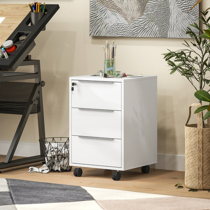 HOMCOM Vertical Filing Cabinet with Lock, 3-Drawer File Cabinet, White
