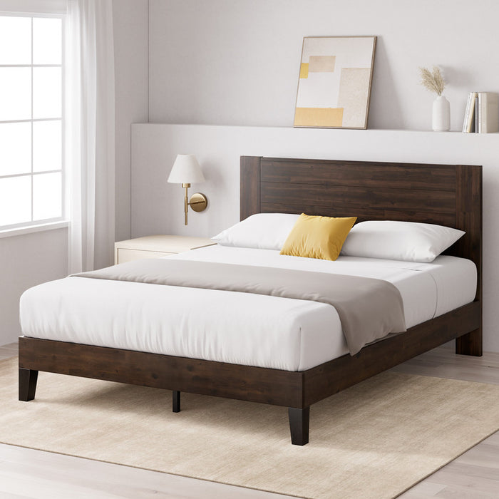 Tonja Wood Platform Bed with Headboard in Dark Brown - King Size