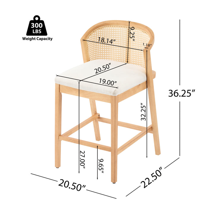 Tatti Rubber Wood Counter Stools with Cane Back Set of 4,Beige
