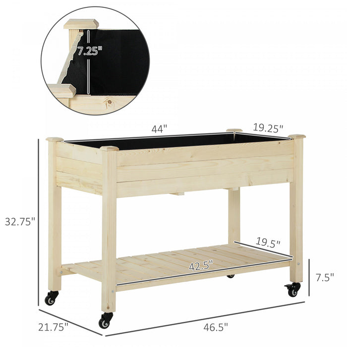 Outsunny Raised Garden Bed Mobile Elevated Wood Planter Box W/ Lockable Wheels, Storage Shelf For Herbs And Vegetables Backyard Patio Balcony Zebrano