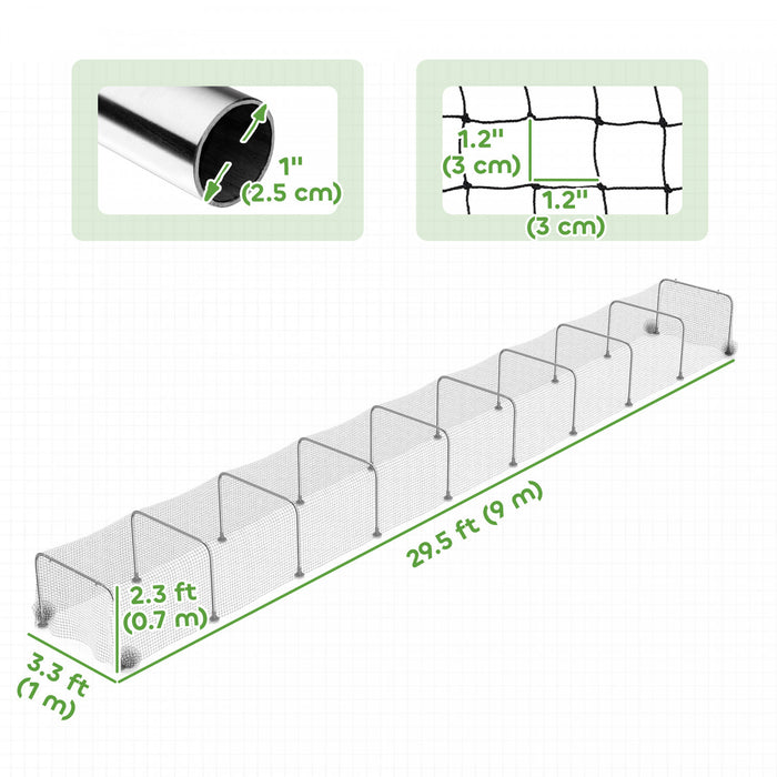 PawHut Extra Long Chicken Tunnel for Outside, 354\" x 39\" Galvanized Steel Chicken Run with Nylon Netting, 10 Arches for 10-15 Chickens or Ducks, Backyard Farm Yard, Silver