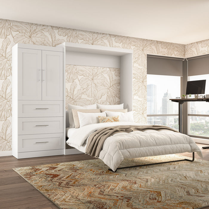 Bestar Pur Queen Murphy Bed and Storage Cabinet with Drawers (101 W) - White