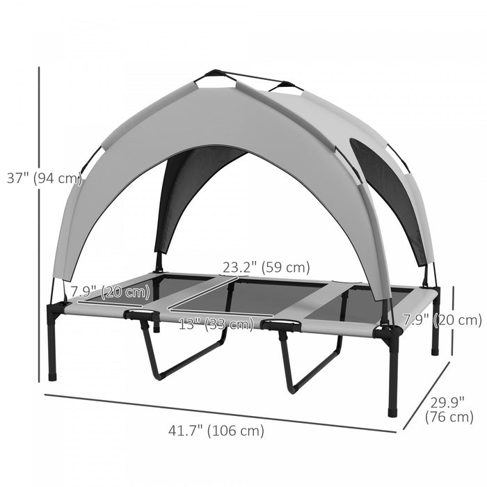 Pawhut Elevated Dog Bed With Canopy, Cooling Dog Cot Bed For Camping, Portable Raised Pet Cot With Washable Breathable Mesh, For Indoor Outdoor, Large Dogs, 42\" X 30\" X 37\", Grey