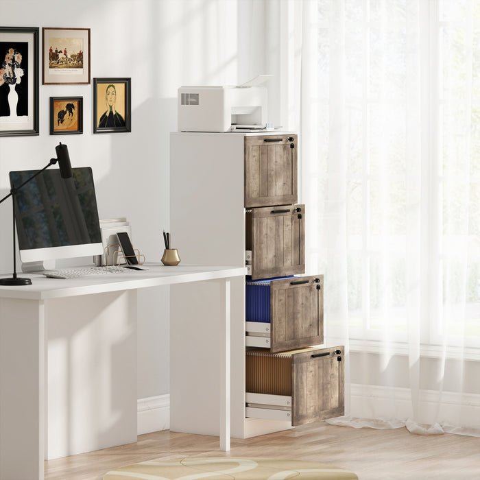 HOMCOM 4 Drawer File Cabinet with Lock Filing Cabinet for A4 Letter White