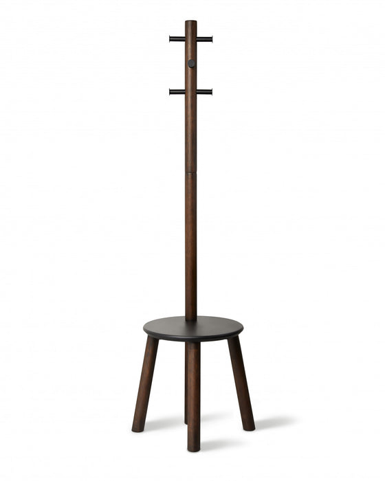 Umbra Modern Wood Pillar Stool and Coat Rack - Black and Walnut