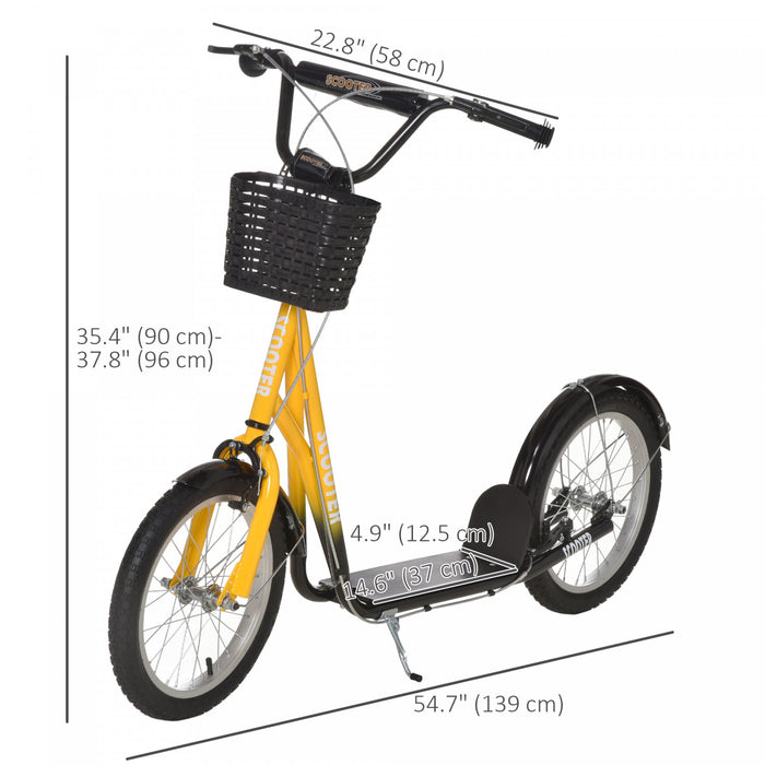 Aosom Kick Scooter For Kids Teen Ride On Children Scooter With Adjustable Handlebar 2 Brakes Basket Cupholder Mudguard 16\" Inflatable Rubber Tyres Orange
