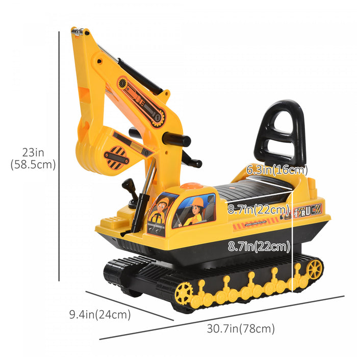 Qaba Kids Ride-on Excavator With Digger, Pretend Play Construction Truck With Under Seat Storage, Realistic Sound, Treaded Wheels, No Power Design