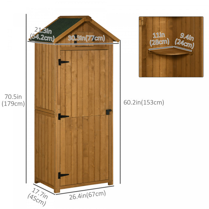 Outsunny 30\" X 21\" X 71\" Garden Storage Shed, Outdoor Storage Shed With 3 Tier Shelves, Workshop Yard Tool Utility Storage House Water-resistant All-weather Cover Spire Roof, Brown