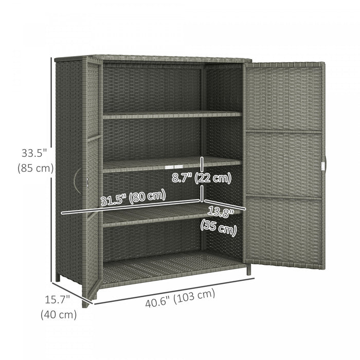 Outsunny Wicker Outdoor Storage Cabinet, 4-shelf Pool Storage, Dark Grey