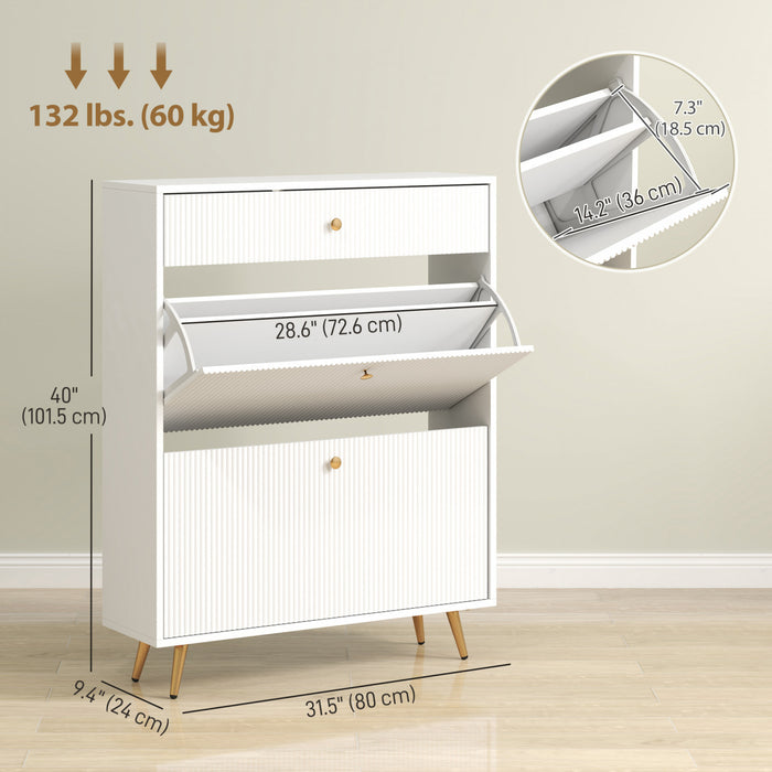 HOMCOM Shoe Storage Cabinet w/ 2 Flip Drawers for 12 Pairs of Shoes, White