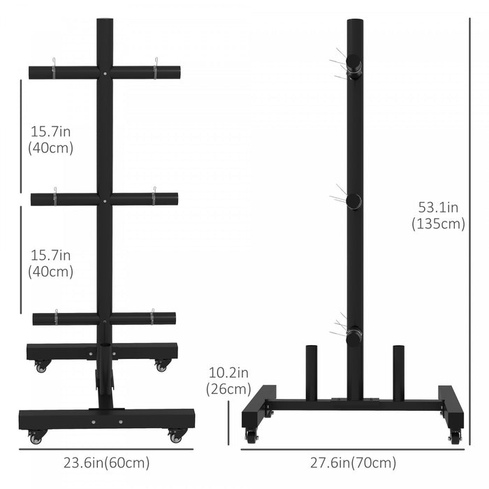 Soozier Olympic Weight Plate Rack With 4 Wheels, For 2\" Plates And Bars